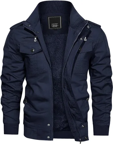 Miniatura 10 de CRYSULLY - Abrigo de invierno para hombre, estilo casual, con forro polar, bolsillos múltiples, estilo campo, con capucha extraíble