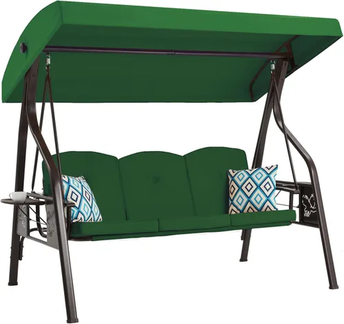 Miniatura 10 de ZZW Columpio de porche al aire libre de 3 asientos con soporte, columpio de patio con toldo, cama de columpio de porche 2 en 1 y silla columpio