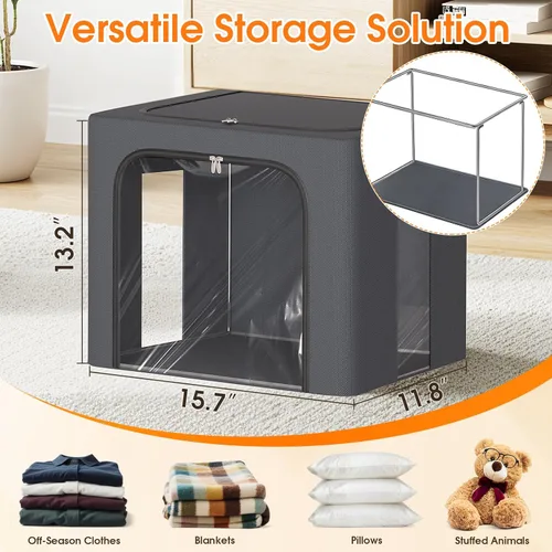 Miniatura 2 de Paquete de 4 contenedores de almacenamiento de ropa con marco de metal, cajas de almacenamiento plegables de tela de 40 L con ventana transparente
