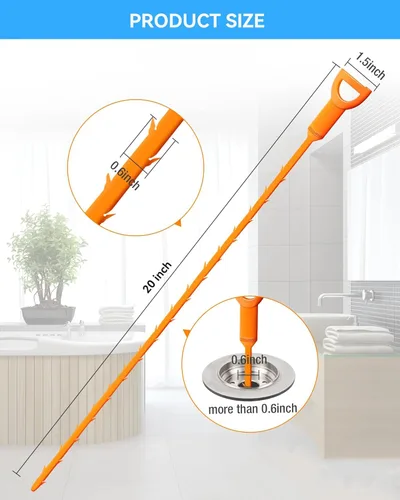Miniatura 2 de Paquete de 6 quitaobstrucciones de drenaje, serpiente de drenaje flexible para una limpieza eficaz del cabello y los desechos en el fregadero