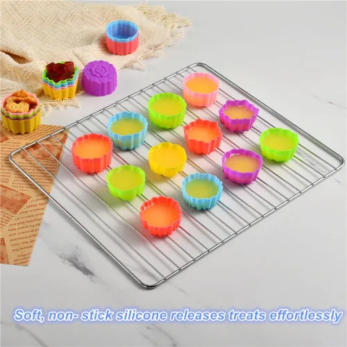 Miniatura 7 de Vasos de silicona reutilizables para hornear, forros de silicona de tamaño mini de 2 pulgadas para hornear, forros de muffins con múltiples formas