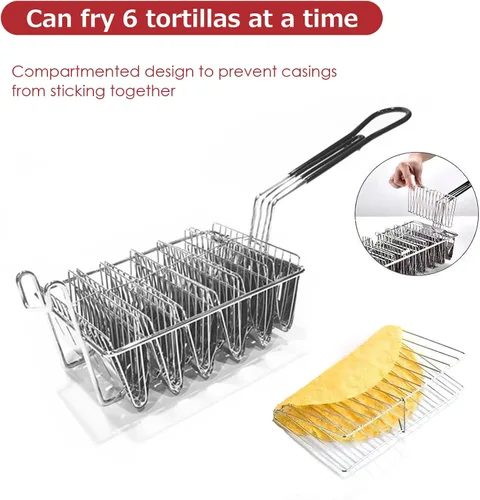 Miniatura 4 de FAMKIT Cesta para freidora de tacos, freidora de tacos, con capacidad para 6 conchas para freidora, cesta para tacos con mango de agarre