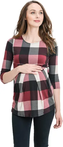 Miniatura 46 de LaClef - Blusa de maternidad para mujer, cuello redondo, manga 3/4, plisada al frente, estilo peplum