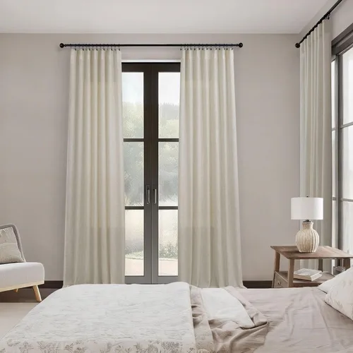 Miniatura 87 de Cortinas de lino gris claro, 2 paneles, presillas traseras, bolsillo para cortinero, semitraslúcidas, ahorran energía, estilo rústico, arpillera