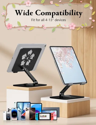 Miniatura 6 de Soporte para Tablet para iPad, Soporte Plegable de Aluminio Giratorio 360° – Soporte de Escritorio Ajustable Compatible con iPad Pro 12.9/11
