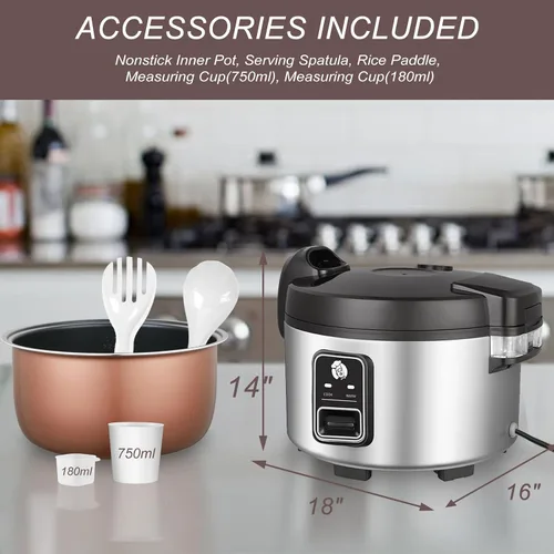 Miniatura 2 de Arrocera comercial y calentador de 8.17 cuartos de galón (40 tazas de arroz cocido) Olla arrocera grande 40 minutos de cocción rápida