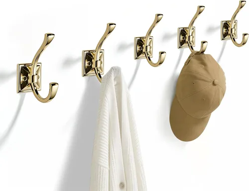 Miniatura 16 de TUNNY Paquete de 5 ganchos para colgar en la pared de diseño antiguo, ganchos de latón antiguo, gancho para toallas para armario de zapatos