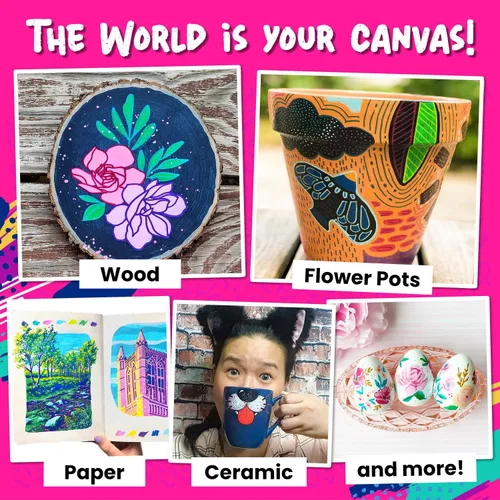 Miniatura 4 de Chalkola 20 marcadores de pintura acrílica de doble punta, kit de marcadores acrílicos para pintura en roca, lienzo, madera, cerámica, vidrio, tela