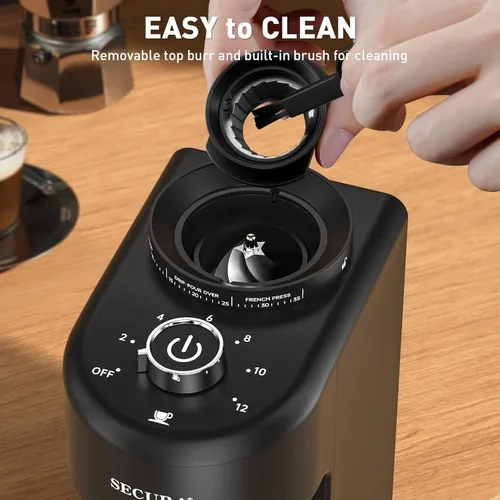 Miniatura 7 de Secura Molinillo de café cónico de acero inoxidable, 35 ajustes de molienda, capacidad de 2 a 12 tazas, almacenamiento de granos de 8.8 onzas