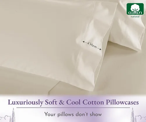 Miniatura 6 de California Design Den - Juego de 2 fundas de almohada de estilo clásico, 1,000 hilos, suave y delicado, tejido de satén 100 % algodón, calidad Beige