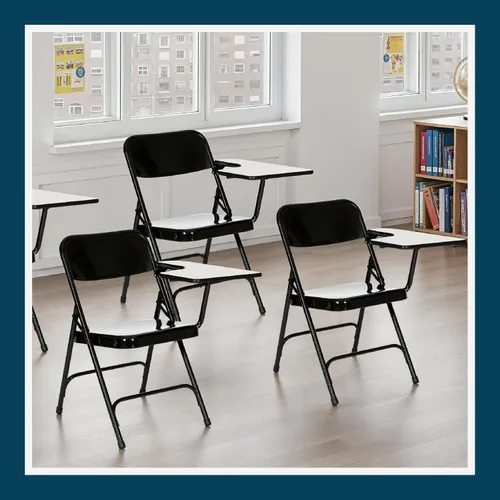Miniatura 2 de OEF Furnishings OEF5200 Series Sillas plegables resistentes con brazo para tableta, marco de acero, superficie de escritura, soportes dobles