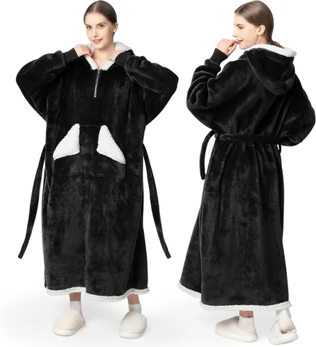 Miniatura 15 de Touchat - Manta con capucha portátil, sudadera con capucha de forro polar sherpa de gran tamaño con bolsillo gigante y mangas para adulto, regalo