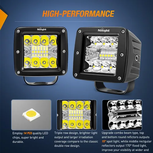 Miniatura 4 de Nilight 2 cubos LED de 3 pulgadas y 42 W mejorados, combo de inundación de puntos, luces antiniebla todoterreno de conducción cuadrada de 12 V, 5