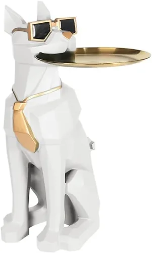 Miniatura 13 de homary Moderna escultura de perro de resina geométrica estatua de pie linda mesa auxiliar bandeja auxiliar con almacenamiento de pañuelos (negro)