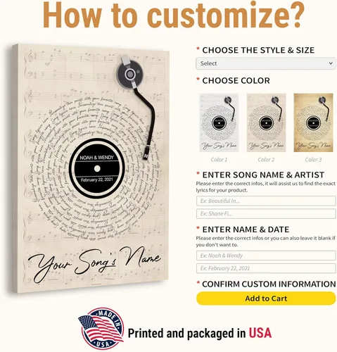 Miniatura 2 de VICILO Póster personalizado con letras de canciones, lienzo para decoración de pared, acordes de canción perfecta, regalo de aniversario de un año