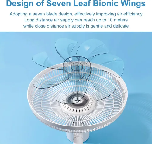 Miniatura 2 de Ventilador de suelo oscilante de 4 velocidades de 7 aspas, 14.5 pulgadas, altura ajustable, ventilador de pie para el hogar, motor de CC