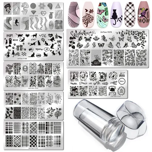 Miniatura 7 de LoveOurHome Kit de placa de estampado de uñas, diseño de flores, mariposa, encaje, animales, plantilla, plantilla, sellos, placa, silicona