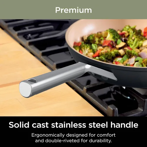 Miniatura 12 de Juego de ollas y sartenes Ninja antiadherentes Juego de utensilios de cocina de cerámica premium de vida extendida 9 piezas antiadherentes Gris