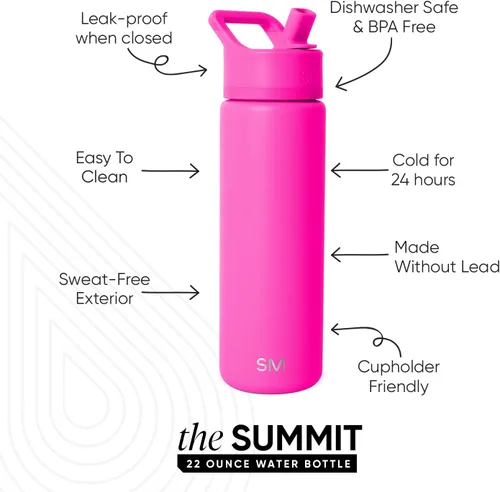 Miniatura 2 de Simple Modern botella de agua reutilizable con tapa con pajilla, termo de acero inoxidable con aislamiento al vacío, para gimnasio y deportes, Vibes