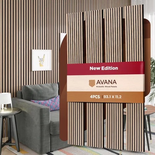 Miniatura 14 de Avana Paneles de pared de madera acústica de 94.4 x 12.6 pulgadas, 2 piezas de paneles acústicos de roble negro, paneles de pared para decoración