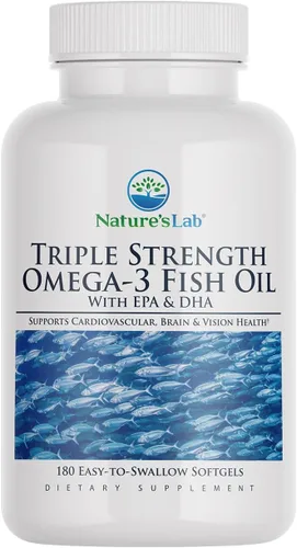 Nature's Lab Aceite de pescado omega-3 de triple fuerza con EPA y DHA - Apoya la función cerebral saludable, la salud cognitiva y la circulación -