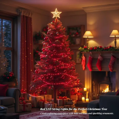 Miniatura 4 de Etinga Guirnalda de 100 luces LED rojas de 33 pies, luces de hadas enchufables con 8 modos de iluminación, luces decorativas impermeables
