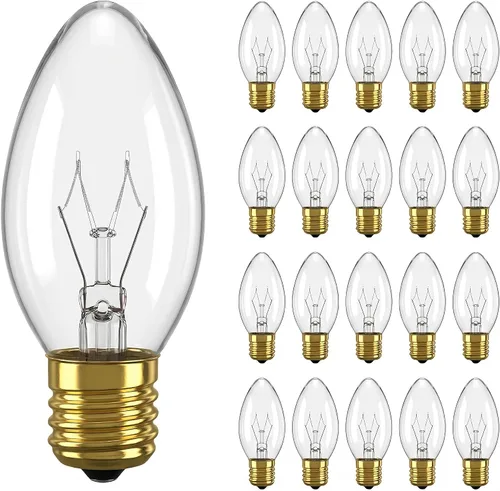 Oviejo - Paquete de 25 bombillas C9 transparentes de repuesto para luces navideñas, lámparas o candelabros - Bombillas C9 de base intermedia E17 de