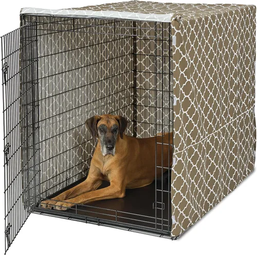 Miniatura 14 de MidWest Funda para jaula de perro, para dar privacidad, se puede lavar a máquina y secar Patrón geométrico marrón