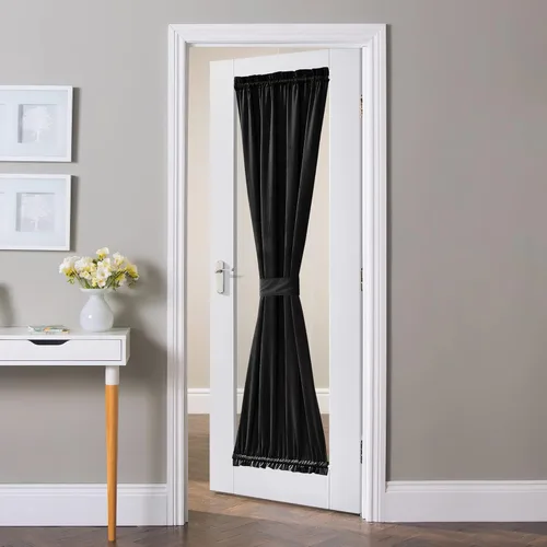 Miniatura 19 de NICETOWN Cortina negra de terciopelo para puerta de cocina/baño/patio/puerta corrediza de vidrio, aislante, con bolsillo para barra, insonorizante