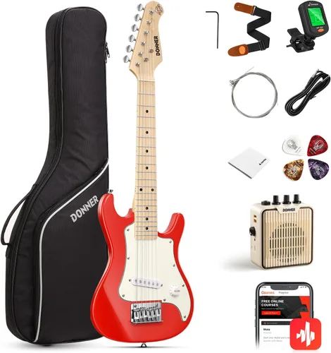 Miniatura 8 de Donner Kit de guitarra eléctrica para niños de 30 pulgadas para principiantes, estilo ST, mini guitarra eléctrica para niños y niñas