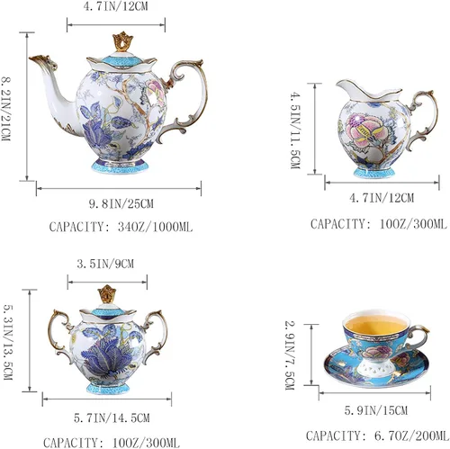 Miniatura 9 de ACMLIFE Juego de té con vajilla para adultos, juegos de porcelana de hueso de 33 piezas, juego de té de café para 6 o 4 juegos de té inglés vintage
