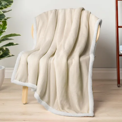 Miniatura 8 de PAVILIA Manta de forro polar Sherpa para sofá, tamaño Twin, color beige crema, manta de felpa suave y esponjosa, acogedora manta de invierno Latte
