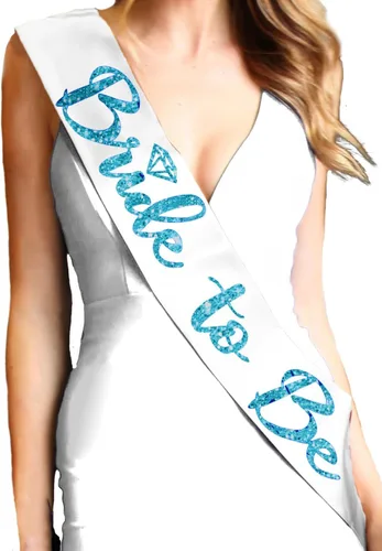 Miniatura 51 de Something Blue Gift for Bride To Be Sash - Banda de satén de grado nupcial - Decoraciones de despedida de soltera azul turquesa, Juego de 2 piezas