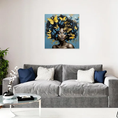 Miniatura 3 de CCWACPP Lienzo africano americano para pared, diseño de mujeres negras y azules y doradas, pintura de mariposas y mujeres africanas para decoración