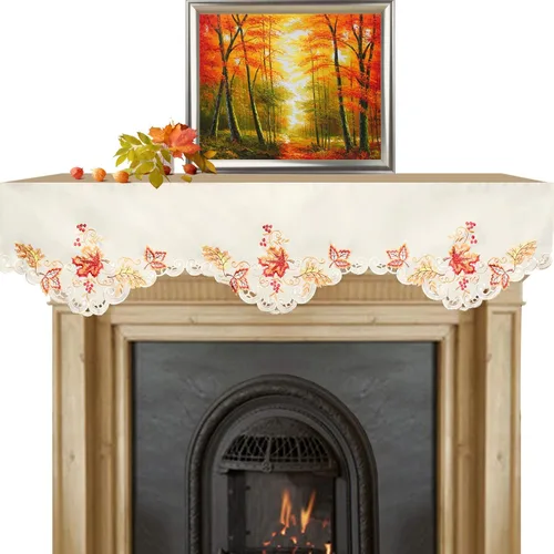 Miniatura 8 de Grelucgo Mantel Redondo Pequeño Bordado de Acción de Gracias para las Fiestas, Cubremanteles de Mesa Pequeños de Otoño (Redondo 34 pulgadas)