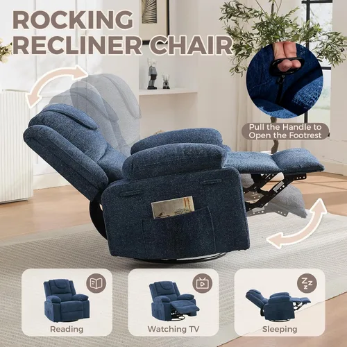 Miniatura 5 de Silla reclinable de masaje de gran tamaño para adultos, sillas reclinables giratorias de 360°, sofá individual con masaje por vibración