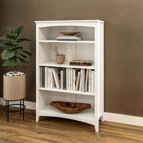 Miniatura 8 de Camaflexi Estantería estilo Shaker de 4 estantes, madera maciza, 48 pulgadas de alto, estantería ajustable, parte trasera cerrada, estantería
