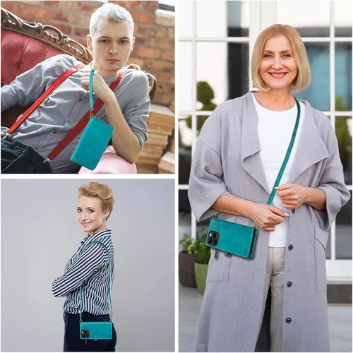 Miniatura 6 de Funda tipo cartera para iPhone 13 con tarjetero (12 ranuras para tarjetas), funda de piel sintética para mujeres y hombres, carga inalámbrica