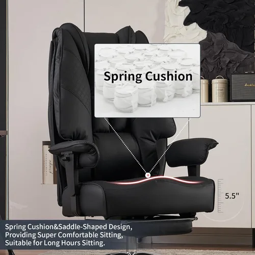 Miniatura 4 de EXCEBET Silla de oficina grande y alta de 400 libras de ancho, silla de oficina ejecutiva de cuero con respaldo alto con reposapiés, sillas Negro