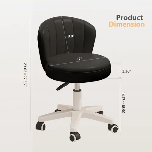 Miniatura 2 de Silla de escritorio pequeña festoneada con respaldo, bonita silla de tocador enrollable sin brazos con piel sintética, cómodas sillas de oficina