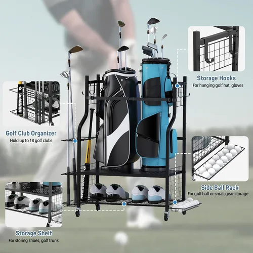 Miniatura 2 de PLKOW Organizador de Almacenamiento para Bolsas de Golf en Garaje, Soporte de Almacenamiento para Bolsas de Golf de Tamaño Extra Grande y Estante