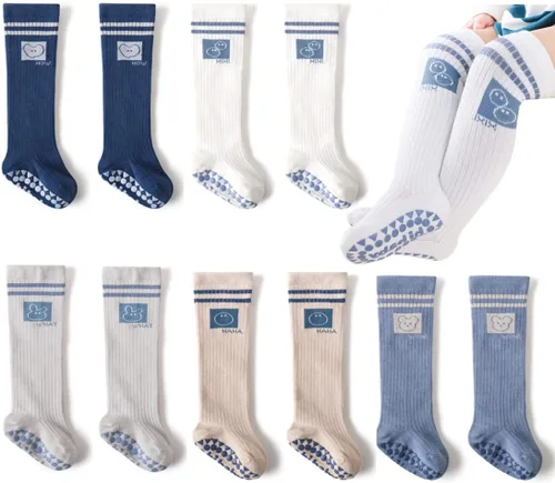Calcetines antideslizantes hasta la rodilla para bebé y niño, calcetines de tubo con agarres antideslizantes para bebés