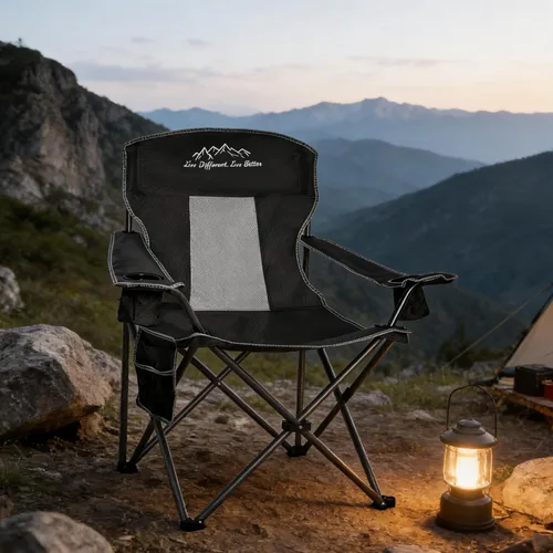 Miniatura 8 de Paquete de 2 sillas plegables de camping con respaldo alto, cómodas sillas grandes para exteriores para adultos, capacidad de 400 libras, silla