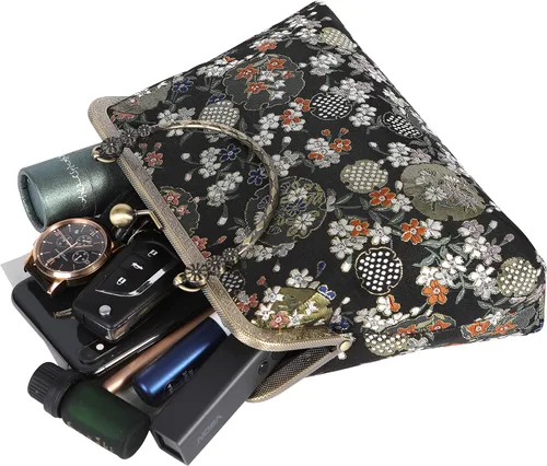 Miniatura 139 de Bolso floral con asa superior, bolso de noche Kiss Lock para mujer, bolso vintage