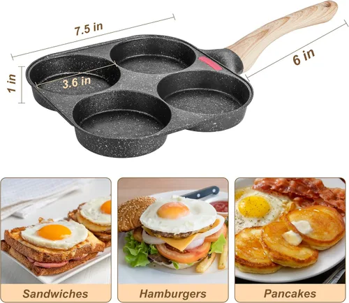 Miniatura 4 de MyLifeUNIT Sartén para Huevos, 4 Tazas, Sartén Antiadherente para Huevos, Sartén para Huevos Fritos para Desayuno, Panqueques, Hamburguesas, Negro