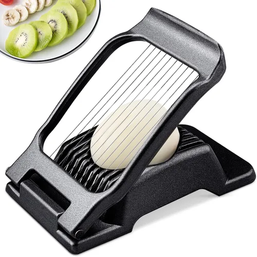 BIBURY Cortador de Huevos, Cortador de Huevos para Huevos Duros, Cortador de Aluminio Resistente para Huevos, Setas, Fresas y Frutas Blandas, Negro