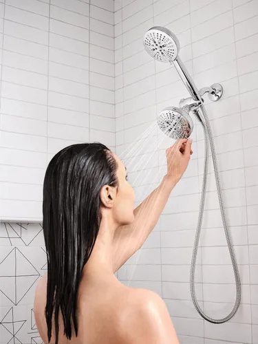 Miniatura 4 de Moen Hydro Energetix - Cabezal de ducha doble de alta presión con combo de rociador de mano, 8 ajustes de rociador de cabezal de ducha, acabado