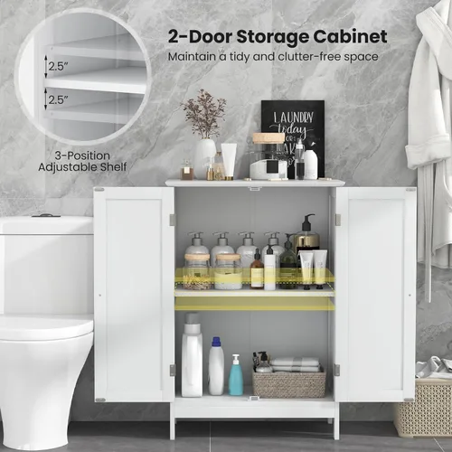 Miniatura 6 de BECOMFORT Armario de almacenamiento de baño, armario de piso con puertas dobles y estante ajustable, muebles modernos para el hogar, organizadores