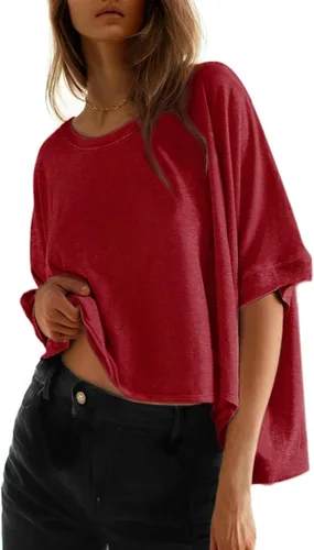 Miniatura 32 de Dokotoo -Camisetas de verano para mujer, color liso, holgadas, de gran tamaño, básicas