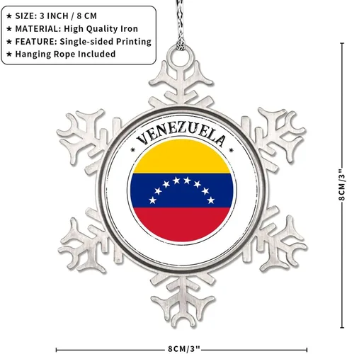 Miniatura 7 de Adornos de Navidad con la bandera de Venezuela 2022, adorno de copo de nieve, recuerdo de la ciudad del país, adornos de árbol de Navidad, regalo
